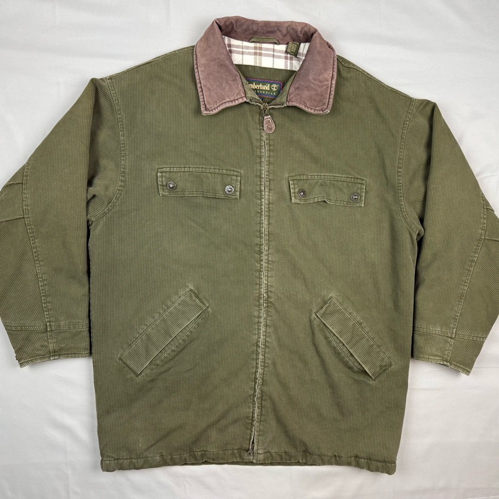 Vtg Timberland Weather Gear Mens Corduroy Chore Jacket Sz Large 90s Quilt Lined